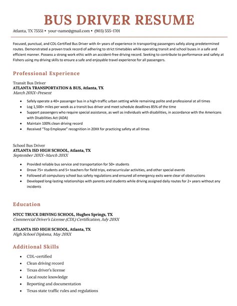 Bus Driver Resume Sample Doc